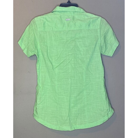 Columbia Boys Button-Up Short Sleeve Shirt Bright Green 100% Cotton Size X-Small - Picture 2 of 5